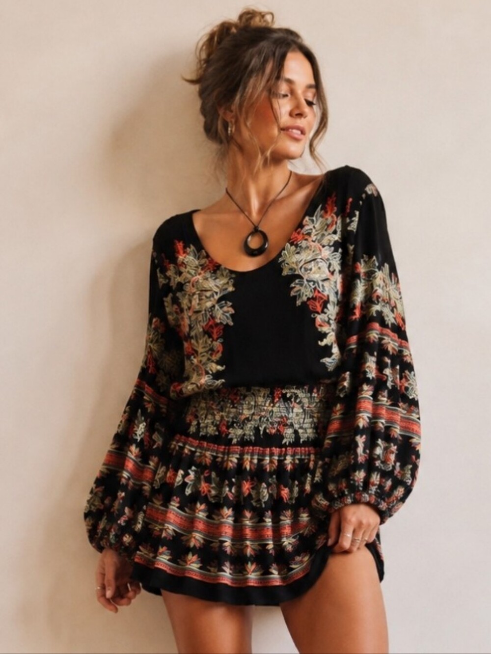 Free People Boho Floral Smocked Mini Dress/Tunic Small